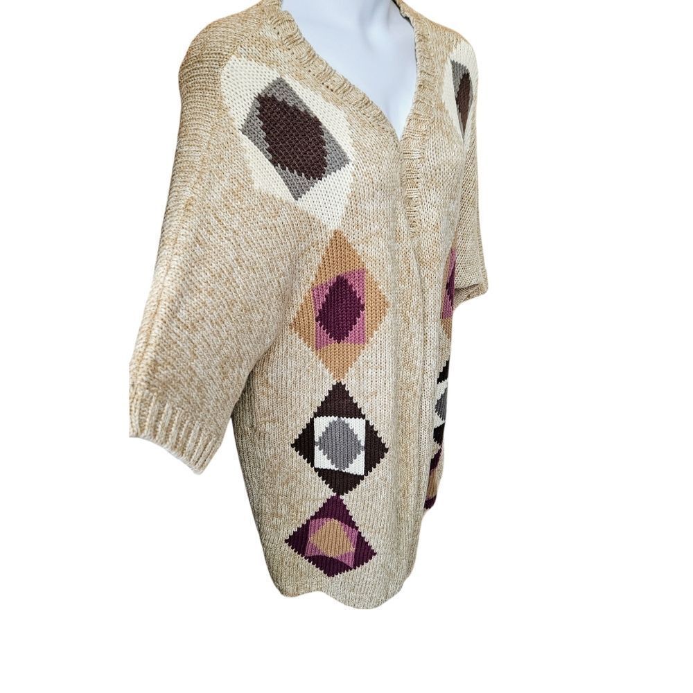 Angel Ribbons Plus Size Multi- Color Diamond shape Open Cardigan NEW 16/18 PLUS - Picture 5 of 12